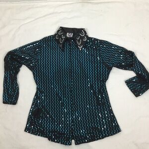 Royal Highness Equestrian Sequin Show Shirt Full Zip Cuffless size L